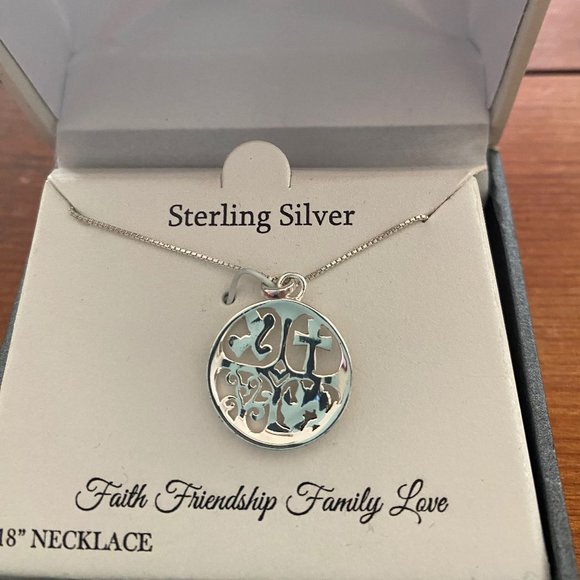 “Faith Friendship Family Love” Necklace -by Timeless Sterling Silver; NWT, NIB - Picture 3 of 6